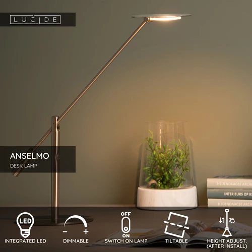 Lucide ANSELMO - Desk lamp - LED Dim. - 1x9W 3000K - Satin Chrome - USP